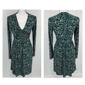 Anthropology Leota Mock Wrap Dress Green Print H88